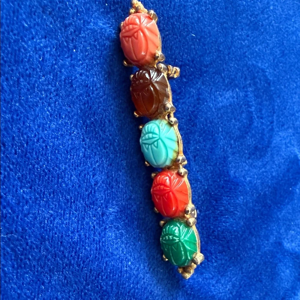 Vintage Scarab Cabochon Bar Pin - Multicolor